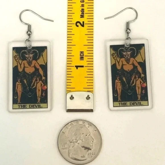 “The Devil” Tarot Card Handmade Drop Earrings - Picture 4 of 4